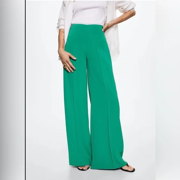 NWT MNG Green Wide Leg Trousers Size 2 High Waist Palazzo - Picture 1 of 6